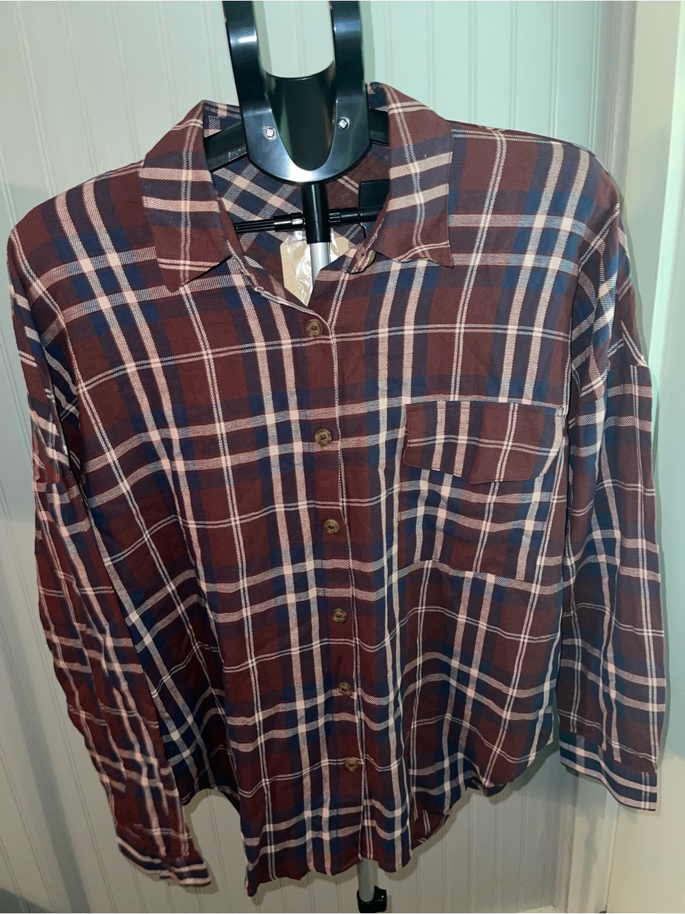 Blu Pepper Plaid Button-Down Shirt - Burgundy Navy Cream